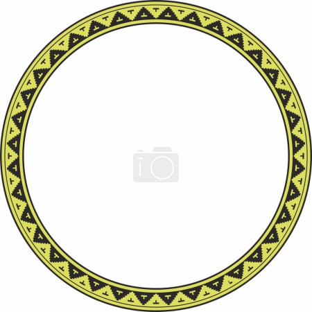 Illustration for Vector yellow round Byzantine border, frame. Circle Greek pattern, Drawing of the Eastern Roman Empire. Decoration of the Russian Orthodox Church - Royalty Free Image