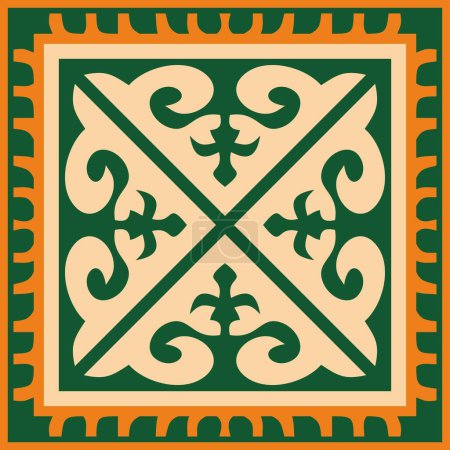 Illustration for Vector colored square Kazakh national ornament. Ethnic pattern of the peoples of the Great Steppe, - Royalty Free Image