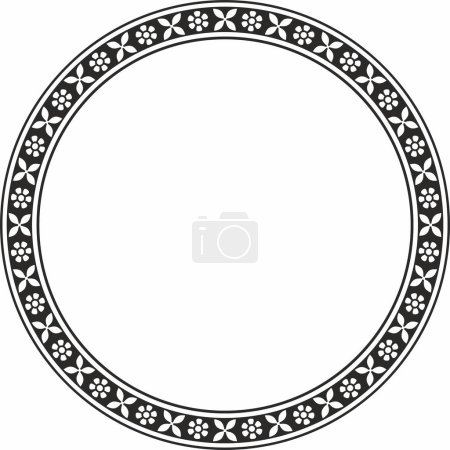 Illustration for Vector round monochrome black Indian national ornament. Ethnic plant circle, border. Frame, flower ring. Poppies and leaves - Royalty Free Image