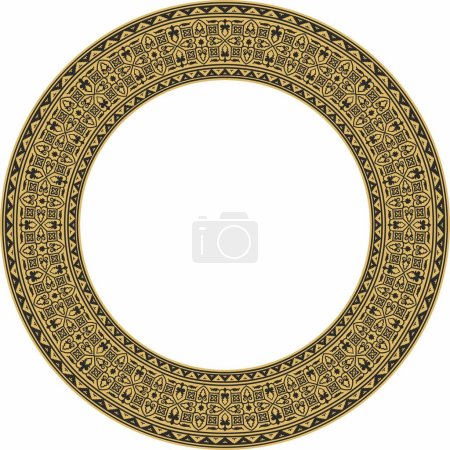 Ilustración de Vector gold round Byzantine border, frame. Circle Greek pattern, Drawing of the Eastern Roman Empire. Decoration of the Russian Orthodox Church - Imagen libre de derechos