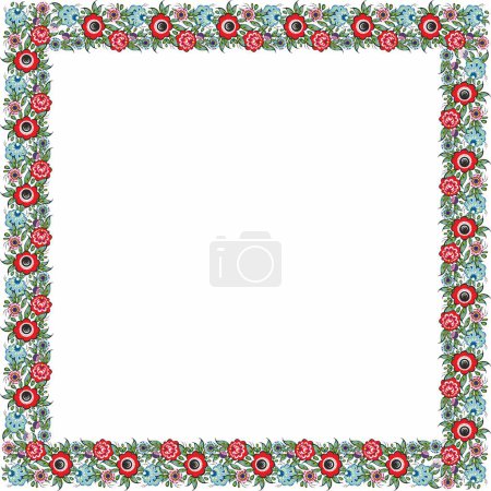 Illustration for Vector colored square ethnic Russian national ornament. floral slavic pattern, border, frame. Gorodets painting. wreat - Royalty Free Image