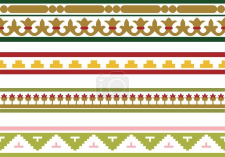 Illustration for Vector set of colored seamless classic byzantine ornament. Endless border, Ancient Greece, Eastern Roman Empire frame. Decoration of the Russian Orthodox Church - Royalty Free Image