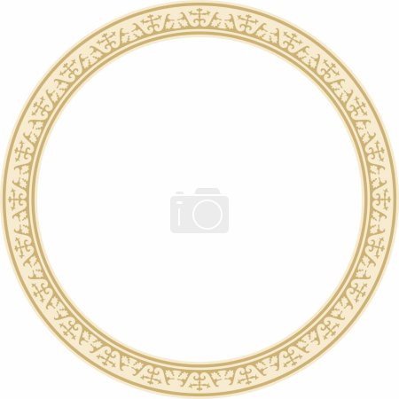 Illustration for Vector golden round Kazakh national ornament. Ethnic pattern of the peoples of the Great Steppe, Mongols, Kyrgyz, Kalmyks, - Royalty Free Image