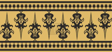 Illustration for Vector gold and black seamless byzantine ornament. Endless Border, frame of ancient Greece and Eastern Roman Empire. Decoration of the Russian Orthodox Church - Royalty Free Image