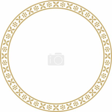 Illustration for Vector round golden Indian national ornament. Ethnic plant circle, border. Frame, flower ring. Poppies and leaves - Royalty Free Image