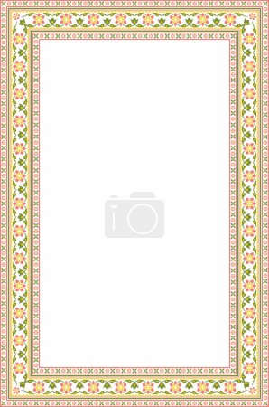 Illustration for Vector square colorful Indian national ornament. Ethnic plant border. Flowers frame. Poppies and leaves - Royalty Free Image
