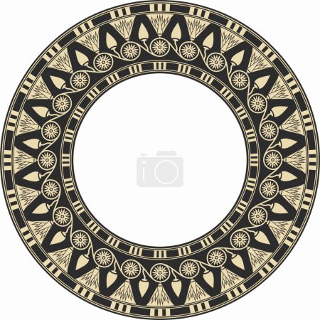 Téléchargez les illustrations : Vecteur rond or et ornement égyptien noir. Bordure de cercle sans fin, cadre Egypte antique - en licence libre de droit