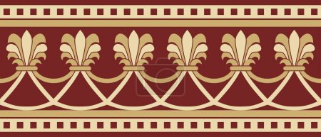 Vector endless red and gold national persian ornament. Seamless frame, border ethnic pattern of Iranian civilization