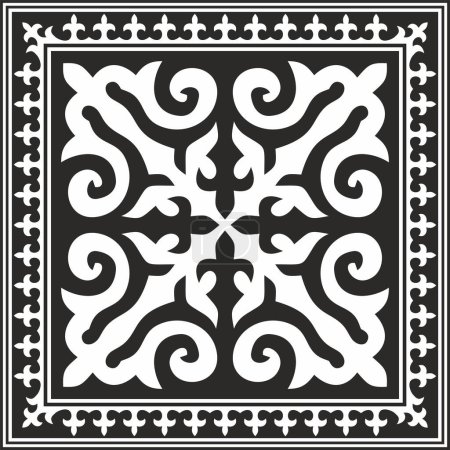 Illustration for Vector black monochrome square Kazakh national ornament. Ethnic pattern of the peoples of the Great Steppe, - Royalty Free Image