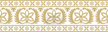 Illustration for Vector seamless gold indian national ornament. Ethnic endless plant border. Flowers frame. Poppies and leaves - Royalty Free Image