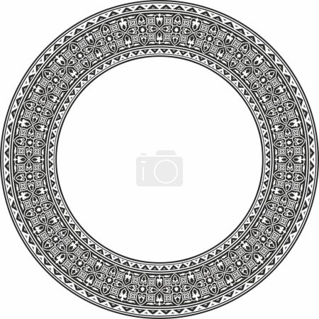 Illustration for Vector monochrome round Byzantine border, frame. Circle Greek pattern, Drawing of the Eastern Roman Empire. Decoration of the Russian Orthodox Church - Royalty Free Image