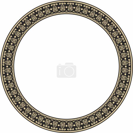 Illustration for Vector round gold and black Indian national ornament. Ethnic plant circle, border. Frame, flower ring. Poppies and leaves - Royalty Free Image