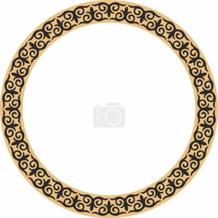 Illustration for Vector gold and black Kazakh national round pattern, frame. Ethnic ornament of the nomadic peoples of Asia, the Great Steppe, Kazakhs, Kirghiz, Kalmyks, Mongols, Buryats, Turkmens - Royalty Free Image