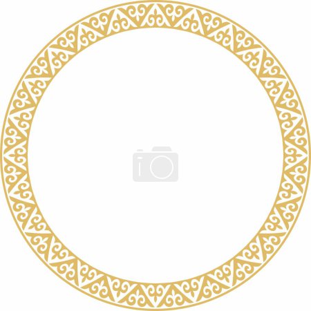 Illustration for Vector gold Kazakh national round pattern, frame. Ethnic ornament of the nomadic peoples of Asia, the Great Steppe, Kazakhs, Kirghiz, Kalmyks, Mongols, Buryats, Turkmens - Royalty Free Image