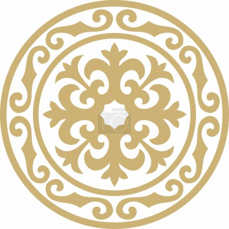 Illustration for Vector golden round Kazakh national ornament. Ethnic pattern of the peoples of the Great Steppe, Mongols, Kyrgyz, Kalmyks, - Royalty Free Image