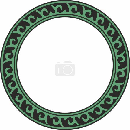 Illustration for Vector green and black round Kazakh national ornament. Ethnic pattern of the peoples of the Great Steppe, - Royalty Free Image