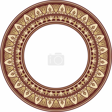 Téléchargez les illustrations : Vecteur rond doré avec ornement égyptien rouge. Bordure de cercle sans fin, cadre Egypte antique - en licence libre de droit