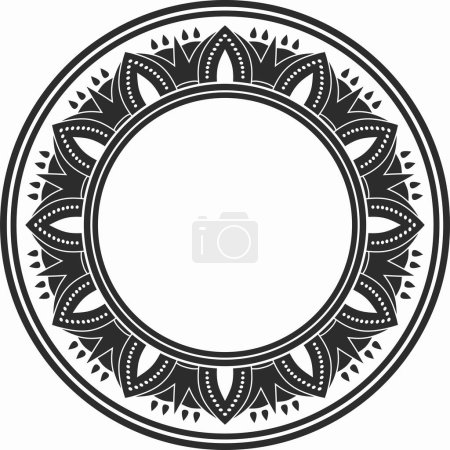 Téléchargez les illustrations : Vecteur rond noir monochrome ornement égyptien. Bordure de cercle sans fin, cadre Egypte antique - en licence libre de droit