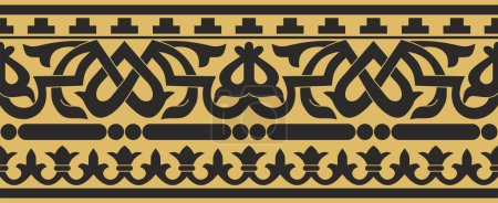 Illustration for Vector gold and black seamless classic byzantine ornament. Endless border, Ancient Greece, Eastern Roman Empire frame. Decoration of the Russian Orthodox Church - Royalty Free Image
