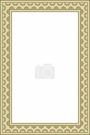 Illustration for Vector square gold and green Indian national ornament. Ethnic plant border. Flowers frame. Poppies and leaves - Royalty Free Image