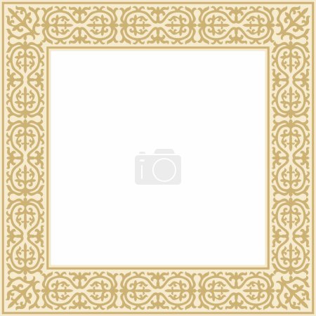 Téléchargez les illustrations : Vecteur carré doré ornement national kazakh. Modèle ethnique des peuples de la Grande steppe, Mongols, - en licence libre de droit