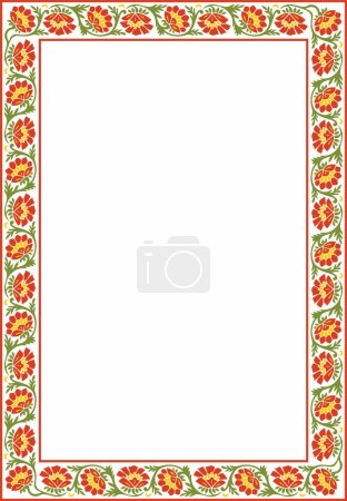 Illustration for Vector square colorful Indian national ornament. Ethnic plant border. Flowers frame. Poppies and leaves - Royalty Free Image