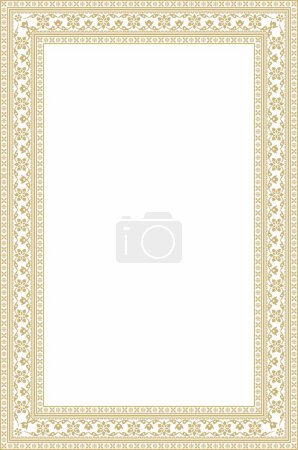 Illustration for Vector square golden Indian national ornament. Ethnic plant border. Flowers frame. Poppies and leaves - Royalty Free Image
