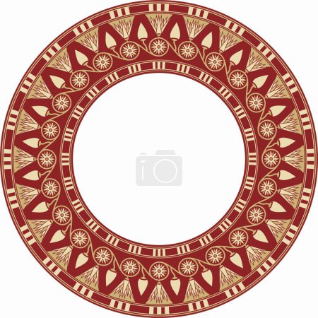 Téléchargez les illustrations : Vecteur rond doré avec ornement égyptien rouge. Bordure de cercle sans fin, cadre Egypte antique - en licence libre de droit