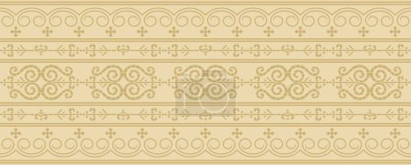 Illustration for Vector golden seamless Yakut ornament. Endless border, frame of the northern peoples of the Far East. - Royalty Free Image