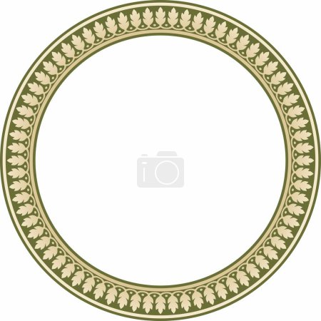 Illustration for Vector round gold and green Indian national ornament. Ethnic plant circle, border. Frame, flower ring. Poppies and leaves - Royalty Free Image