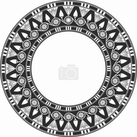 Téléchargez les illustrations : Vecteur rond noir monochrome ornement égyptien. Bordure de cercle sans fin, cadre Egypte antique - en licence libre de droit