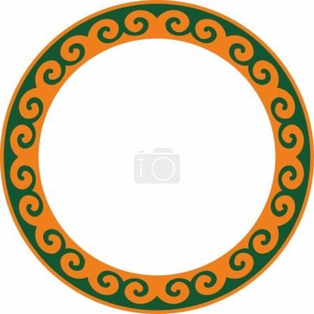 Illustration for Vector colored round Kazakh national ornament. Ethnic pattern of the peoples of the Great Steppe, Mongols, Kyrgyz, Kalmyks, Buryats. circle, frame border - Royalty Free Image