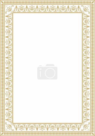 Illustration for Vector square golden Indian national ornament. Ethnic plant border. Flowers frame. Poppies and leaves - Royalty Free Image