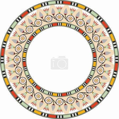 Téléchargez les illustrations : Décoration égyptienne de couleur ronde vectorielle. Bordure de cercle sans fin, cadre Egypte antique - en licence libre de droit