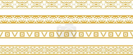 Illustration for Vector set of golden native american ornamental seamless borders. Framework of the peoples of America, Aztecs, Maya, Incas - Royalty Free Image