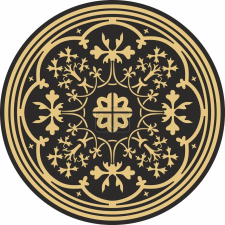 Vector round gold classic ornament. Circle with European classical ornament. Ancient Greece, Roman Empire. Renaissance, Borocco