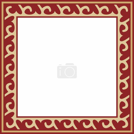 Téléchargez les illustrations : Vecteur rouge avec ornement national kazakh carré d'or. Schéma ethnique des peuples de la Grande steppe, - en licence libre de droit