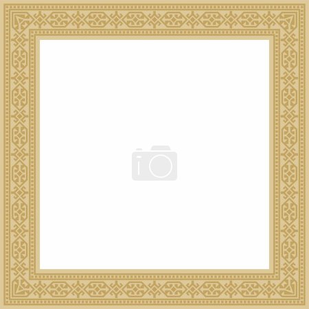 Illustration for Vector golden square Kazakh national ornament. Ethnic pattern of the peoples of the Great Steppe, Mongols, - Royalty Free Image