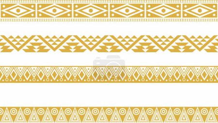Vektor-Set von goldenen einheimischen amerikanischen ornamentalen nahtlosen Grenzen. Rahmenwerk der Völker Amerikas, Azteken, Maya, Inkas