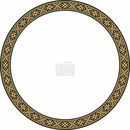 Ilustración de Vector golden round Belarusian national ornament. Ethnic circle gold border, Slavic peoples frame. - Imagen libre de derechos