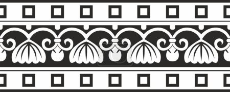 Illustration for Vector black monochrome seamless ornament of ancient Greece. Classic Endless pattern frame border Roman Empire - Royalty Free Image