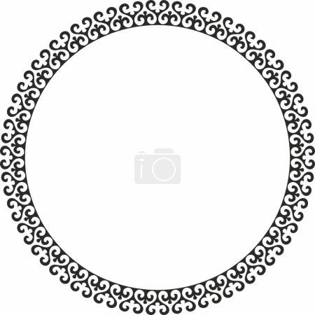 Illustration for Vector monochrome Kazakh national round pattern, frame. Ethnic ornament of the nomadic peoples of Asia, the Great Steppe, Kazakhs, Kirghiz, Kalmyks, Mongols, Buryats, Turkmens - Royalty Free Image