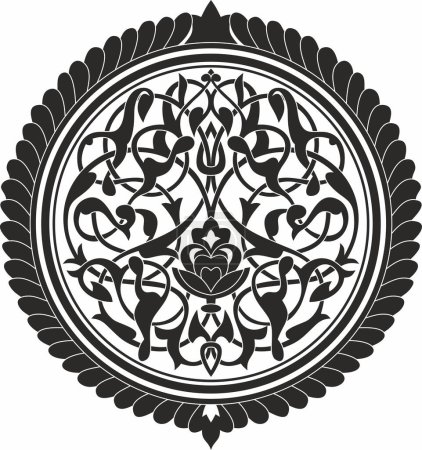 Vecteur monochrome noir rond ornement arabe. Médaillon à motifs musulmans