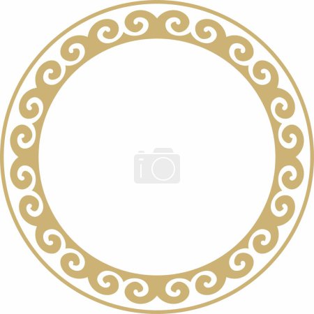 Illustration for Vector golden round Kazakh national ornament. Ethnic pattern of the peoples of the Great Steppe, Mongols, Kyrgyz, Kalmyks, Buryats. circle, frame border - Royalty Free Image