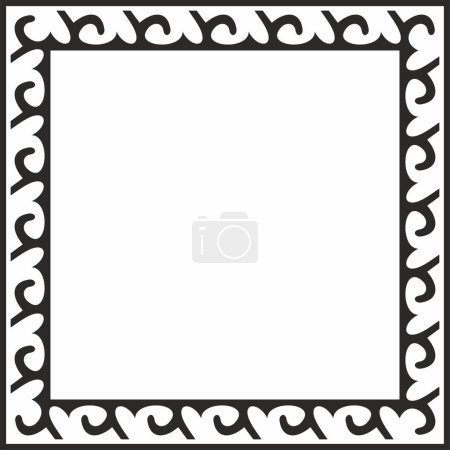 Téléchargez les illustrations : Vecteur carré monochrome noir ornement national kazakh. Schéma ethnique des peuples de la Grande steppe, - en licence libre de droit
