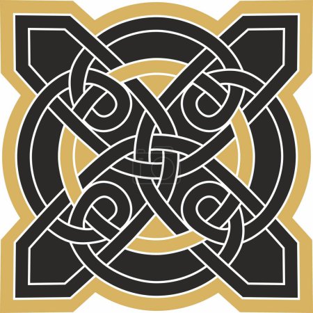 Vector de oro y nudo celta negro. Adorno de antiguos pueblos europeos. El signo y símbolo de los irlandeses, escoceses, británicos, francos.