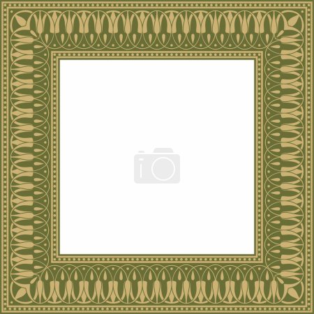 Illustration for Vector gold and green square classic greek meander ornament. Pattern of ancient Greece. Border, frame of the Roman Empire - Royalty Free Image