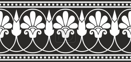 Illustration for Vector monochrome black seamless classical Greek meander ornament. Pattern of ancient Greece. Border, frame of the Roman Empire - Royalty Free Image