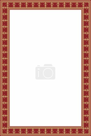Illustration for Vector gold and red square Yakut ornament. Infinite rectangle, border, frame of the northern peoples of the Far East. - Royalty Free Image