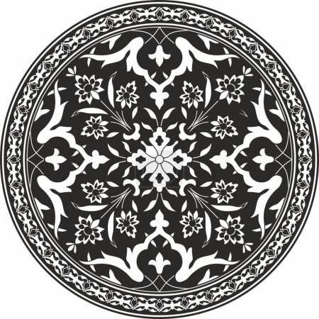 Vecteur noir monochrome rond turque ornement. Cercle ottoman, anneau, cadre.